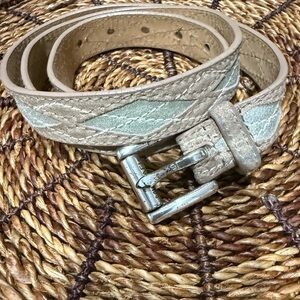 MICHAEL KORS Blue Tan‎ Leather  Belt - Silver Roller Buckle SIZE L 43” Diamond